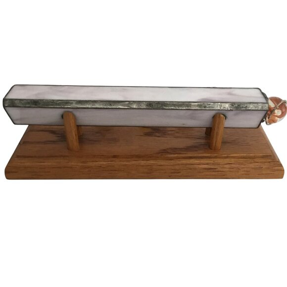 Vintage Stained Glass Kaleidoscope Toy Art Glass Marbles on Oak Wood Stand 9x4 - Picture 9 of 11